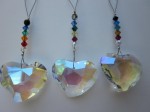 Crystal hearts with colored crystal beads on hangers